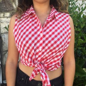 Red and white gingham button down